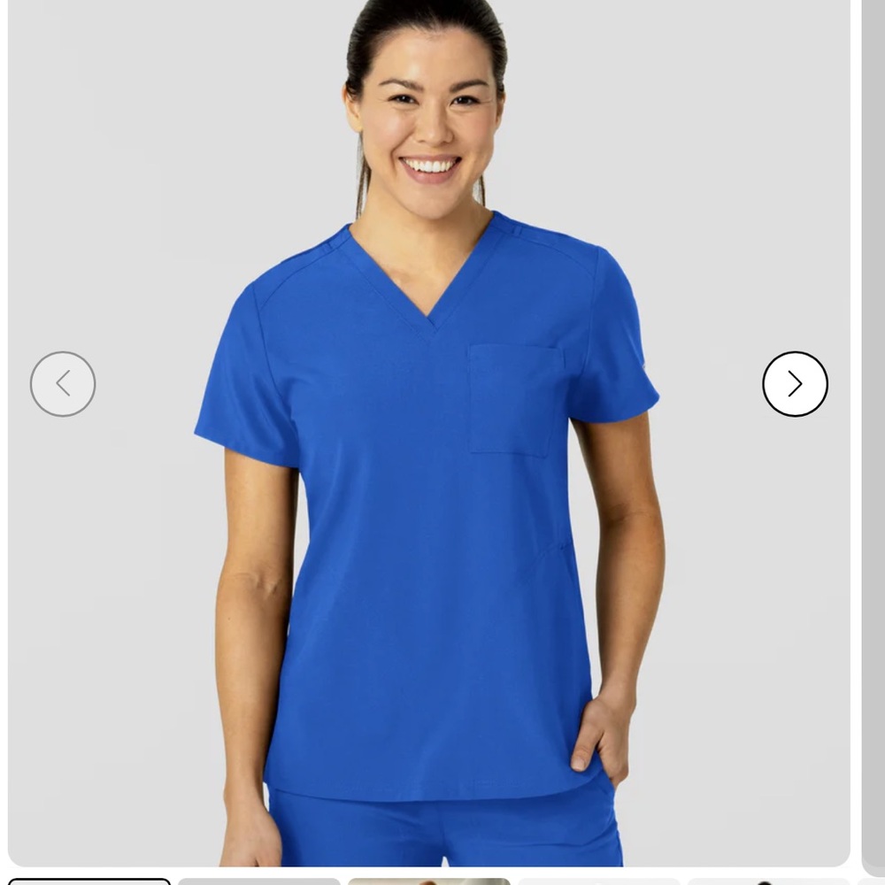 W123 Women's Flex-n-Reach V-Neck Scrub Top Royal Blue Wonder Wink